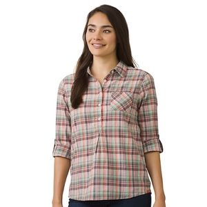 Prana Long Sleeve Plaid Gina Top In Bora Bay Size Medium